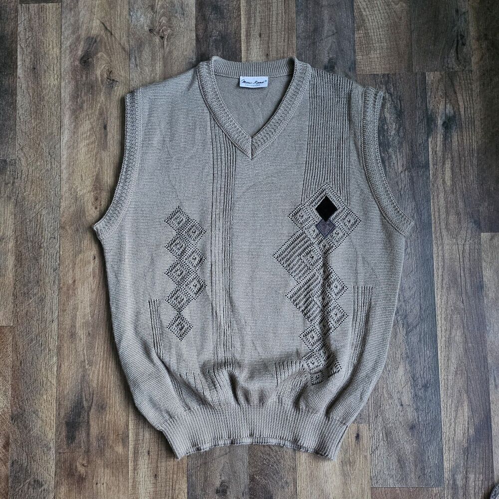 Vintage Marc René Collection Men's Sweater Vest US L Wool Blend Geometric 80s